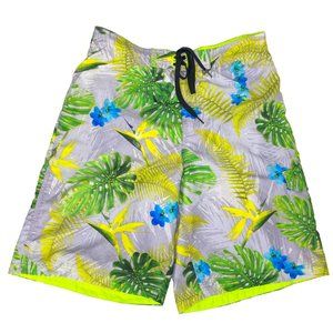 Speedo Bright Yellow Gray Blue Floral Swimming Trunks Board Shorts
